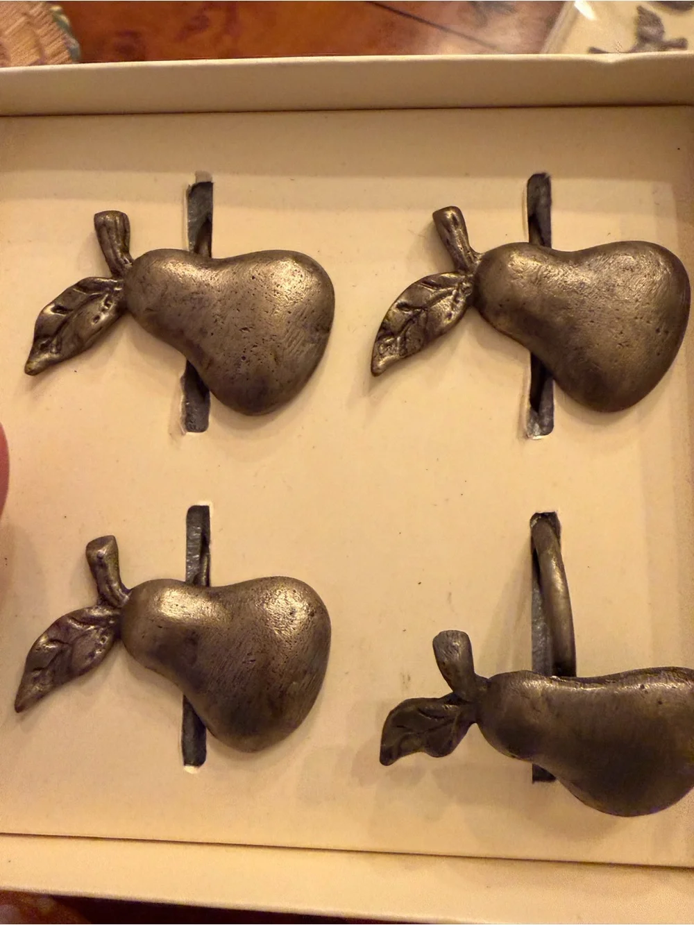 Pottery Barn Pewter Pear Napkin Rings - Set of 4 (Each)